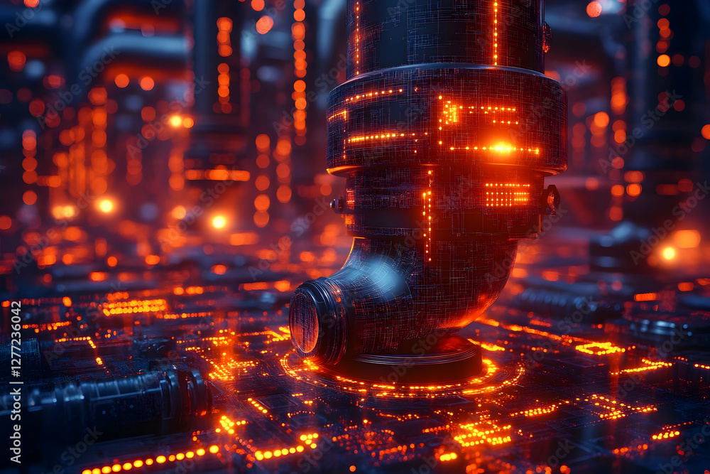 Poster abstract pipeline futuristic technology with glowing connections in dark background