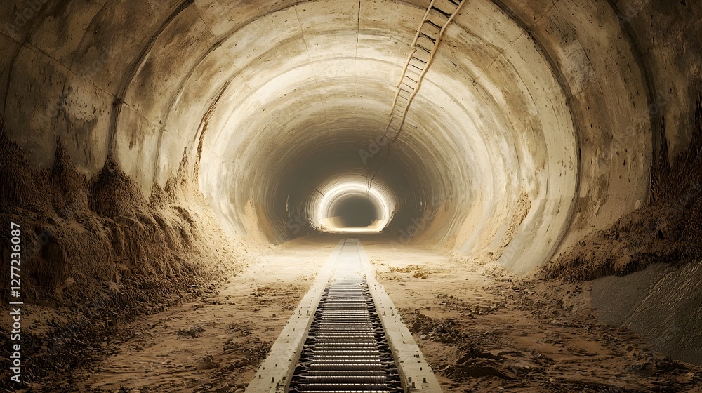 Aufkleber photo of a stormwater management underground tunnel system featuring a reinforced concrete interior 
