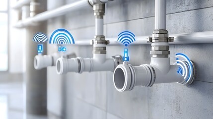 photo of a smart Internet of Things IoT enabled pipe monitoring system designed for efficient leak detection and water conservation  The system utilizes advanced sensors data analytics