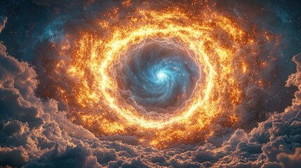 Fiery Celestial Portal Through Clouds