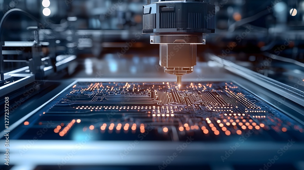 Poster photograph showcasing the intricate and advanced process of microled display production featuring au