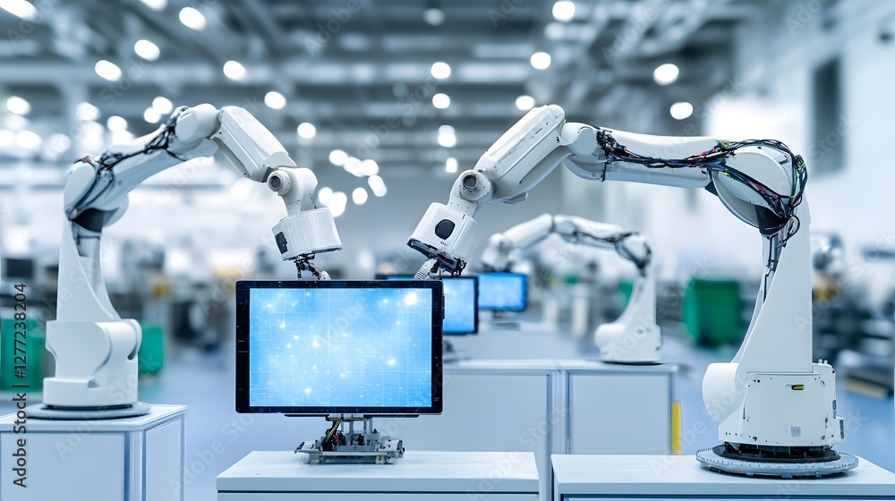 Leinwandbilder robotic arms precisely handling and manipulating delicate tv display panels in an automated industri