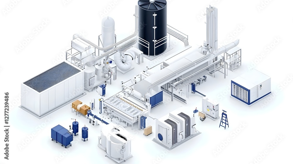 Aufkleber sophisticated isometric of an advanced industrial cooling process and equipment showcasing the compl