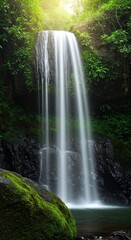 Obraz premium Serene Waterfall in Lush Tropical Rainforest