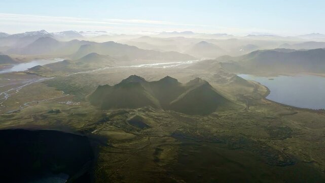 Foggy Mountain Landscape With Ljotipollur And Frostastadavatn Lakes