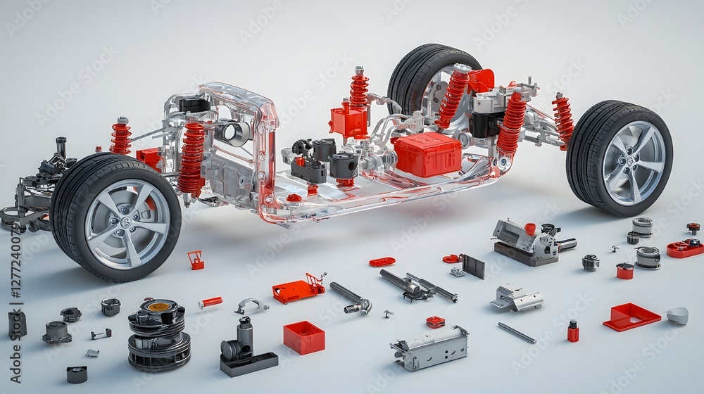 Aufkleber Transparent 3D model of a car chassis highlighting the intricate drivetrain components showcasing the engineering and mechanical design of an automobile