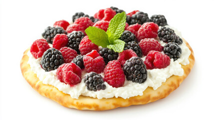 Cottage cheese flatbread with fresh berries and mint for a refreshing summer snack