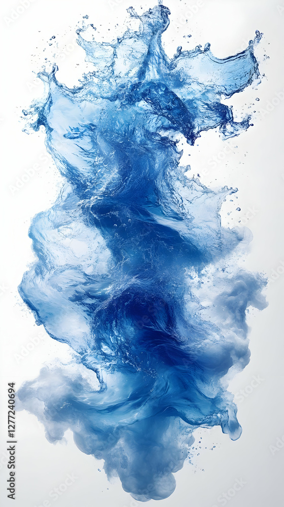 Poster dynamic blue water splash against white backdrop fluid motion abstract design element