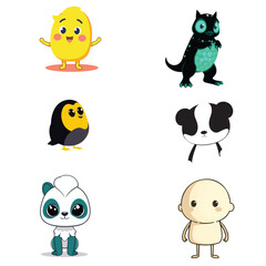 Adorable Cartoon Animal Characters Set Cute Panda Bird Dinosaur