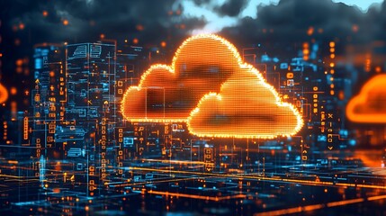 Obraz premium Cloud computing city futuristic digital art