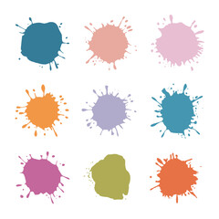 Vector illustration. A set of colorful watercolor splashes in soft pastel tones, arranged in a grid pattern.