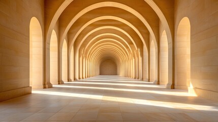 Obraz premium Arched hallway with light reflecting on the floor. Concept for spirituality or modern architecture