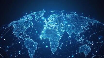 World Map with Floating Digital Connections Representing Global Networks
