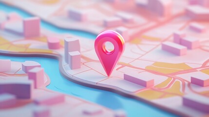 Fototapeta premium Paper Map with 3D Red Locator Pin Marking Travel Location 