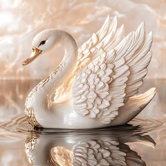 Obraz premium Tranquil swan and floral reflections high resolution wallpaper