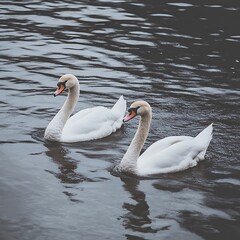 Fototapeta premium Two swans reflecting in still lake high resolution wallpaper