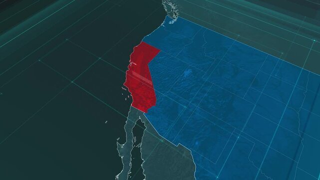 Zoom in to the map of California state, with text and textless