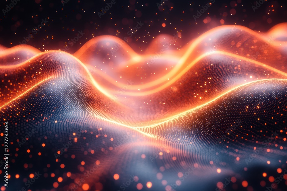 Aufkleber complex grid of digital dots and lines forms an abstract landscape with vibrant colors