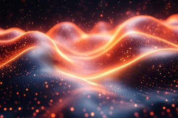 Fototapeta premium Complex grid of digital dots and lines forms an abstract landscape with vibrant colors