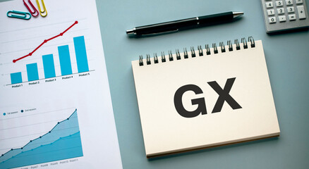 There is notebook with the word GX. It is an abbreviation for Green Transformation as eye-catching...