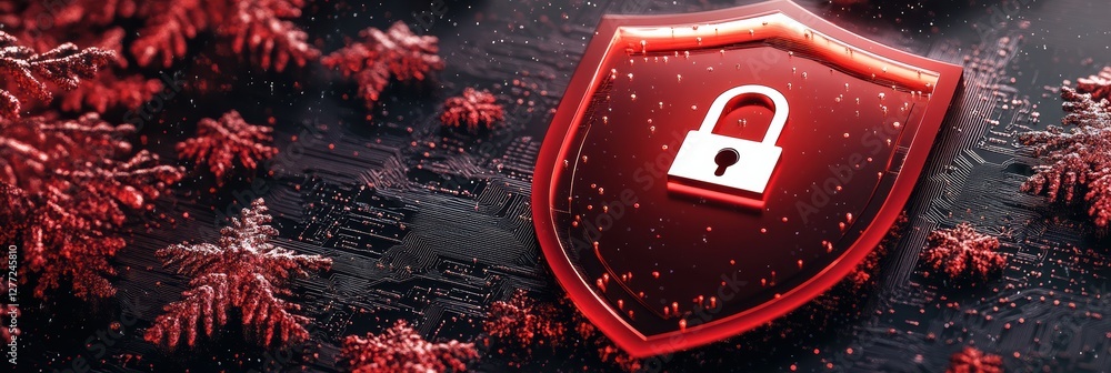 Aufkleber digital security concept showcasing a shield with a lock on a festive background