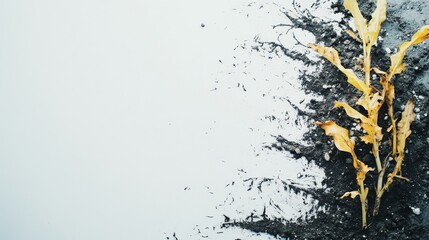 Toxic fertilizer harming crops and the ecosystem. Featuring wilted plants and cracked ground