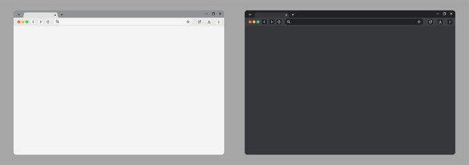 Realistic browser window set with toolbar, search bar, and subtle shadow on a transparent background. Ideal for web design mockups and UI presentations. Vector illustration.