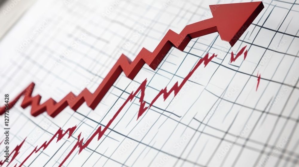 Aufkleber red upward trending graph on grid paper. possible use for business growth and stock market analysis