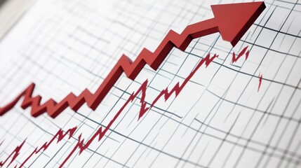 Red upward trending graph on grid paper. Possible use for business growth and stock market analysis
