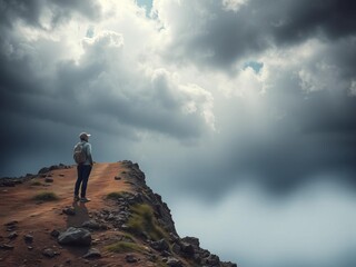 Obraz premium A man standing at a crossroads, looking confused and unsure, before finally choosing the right path, exploration, destination, uncertainty