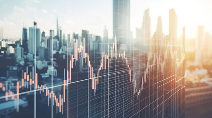 City skyline with financial graph overlay