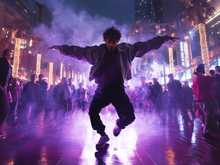 Obraz premium people performing a flash mob dance in a city plaza, 