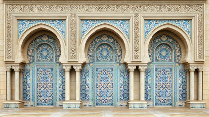 Obraz premium Intricate Architectural Design of Ornate Blue Tile Facade