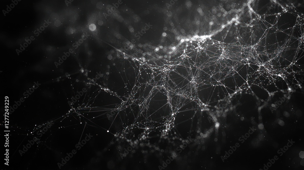 Poster Abstract grayscale image of interconnected lines and dots, resembling a network or web.