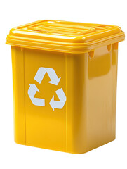 Yellow Recycling Bin with White Recycling Symbol on transparent Background