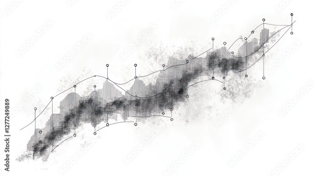 Poster abstract grayscale stock market graph with grunge texture.