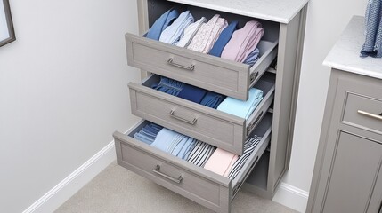 A contemporary European kitchen with a matte finish, soft-close drawers, and advanced built-in technology, top-down angle.