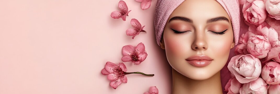 Promotional flyer design showcasing beauty and skincare with floral elements