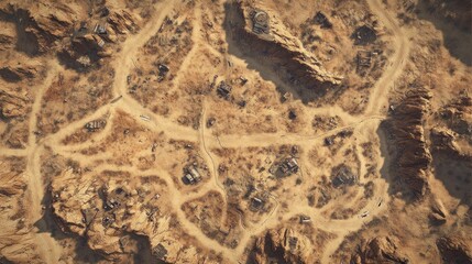 Desolate Aerial View of a  Post-Apocalyptic Desert Landscape