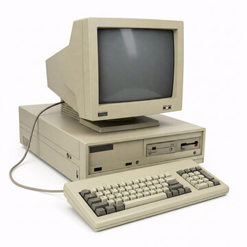 Old computer isolated on a white background. 3d rendering. Computer monitor front view