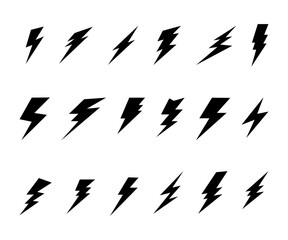 Piorun, błyskawica, wyładowanie elektryczne, grzmot. Zestaw elementów wektorowych w prostym stylu.