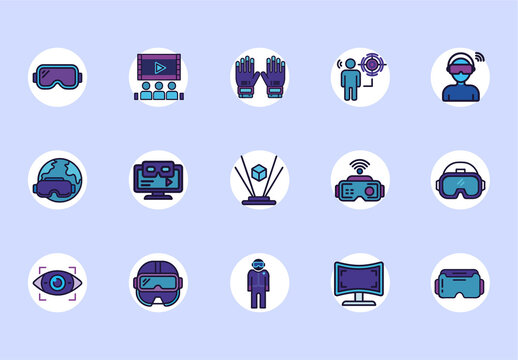 Purple Futuristic Virtual Reality Gaming and Technology Illustration Set