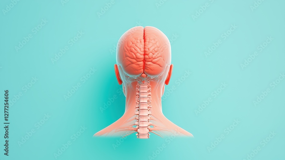 Poster a colorful anatomical model displaying the human brain and spinal cord from a top-down perspective a