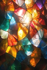 Colorful stained glass pattern shining through sunlight in a vibrant mosaic display