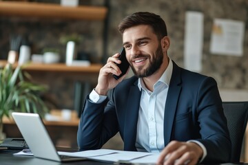 Smart real estate agent engaging with clients in modern office environment