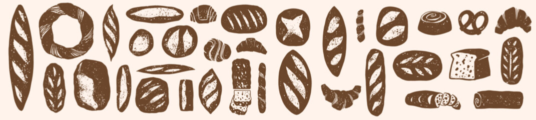 Loaf of Bread Icons Clip Art Vector, Bread Bakery, Bakery Logo, Bakery Shop, Bread, Hand Drawn Bread, Sourdough, baguette, white bread, challah, isolated bread	and Background