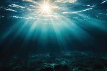Sunlight pierces through clear water creating a mesmerizing underwater spectacle