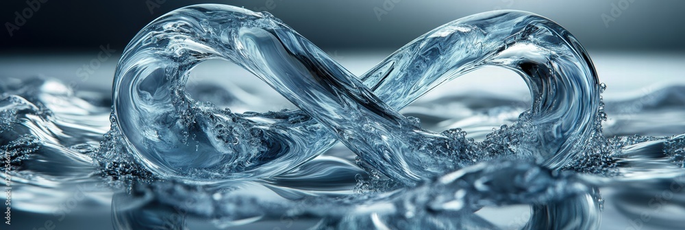 Poster water flows gracefully through a transparent infinity shape creating mesmerizing patterns