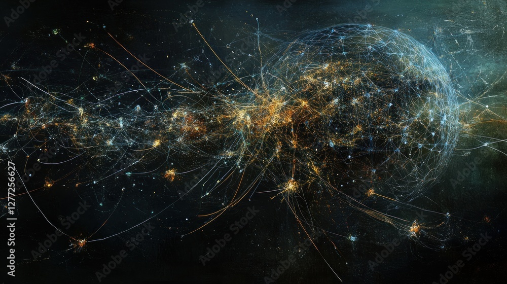 Poster abstract network connection, global communication, data flow visualization.