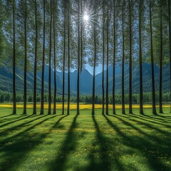 Sunlit Poplar Alley, Mountain Meadow, Spring